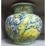 An early/mid 20thC European pottery vase of squat, bulbous form,