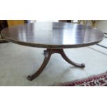 A 19thC and later pedestal table, the string inlaid bordered mahogany top on an associated, splayed,