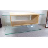 A modern light oak and glazed two tier television stand 19''h 40''w BSR