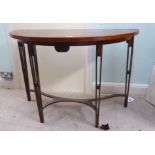 A modern rosewood and oak finished demi-lune hall table,