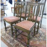 A set of four 1930s and later painted oak splat back dining chairs, the drop-in seats,