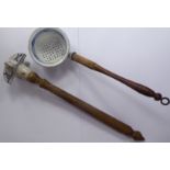 Two 19thC Continental porcelain and wooden handled kitchen utensils,