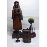 Treen, four items: to include a carved limewood figure,
