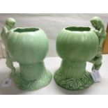 A pair of 1930s Sylvac pottery toadstool jugs with figural handles stamped 1198 8.