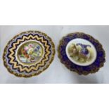 Two late 19thC china plates, one decorated with a still life study,