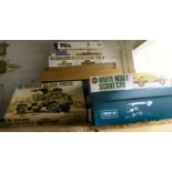 Unassembled and assembled Airfix and other model military vehicles and soldiers some boxed