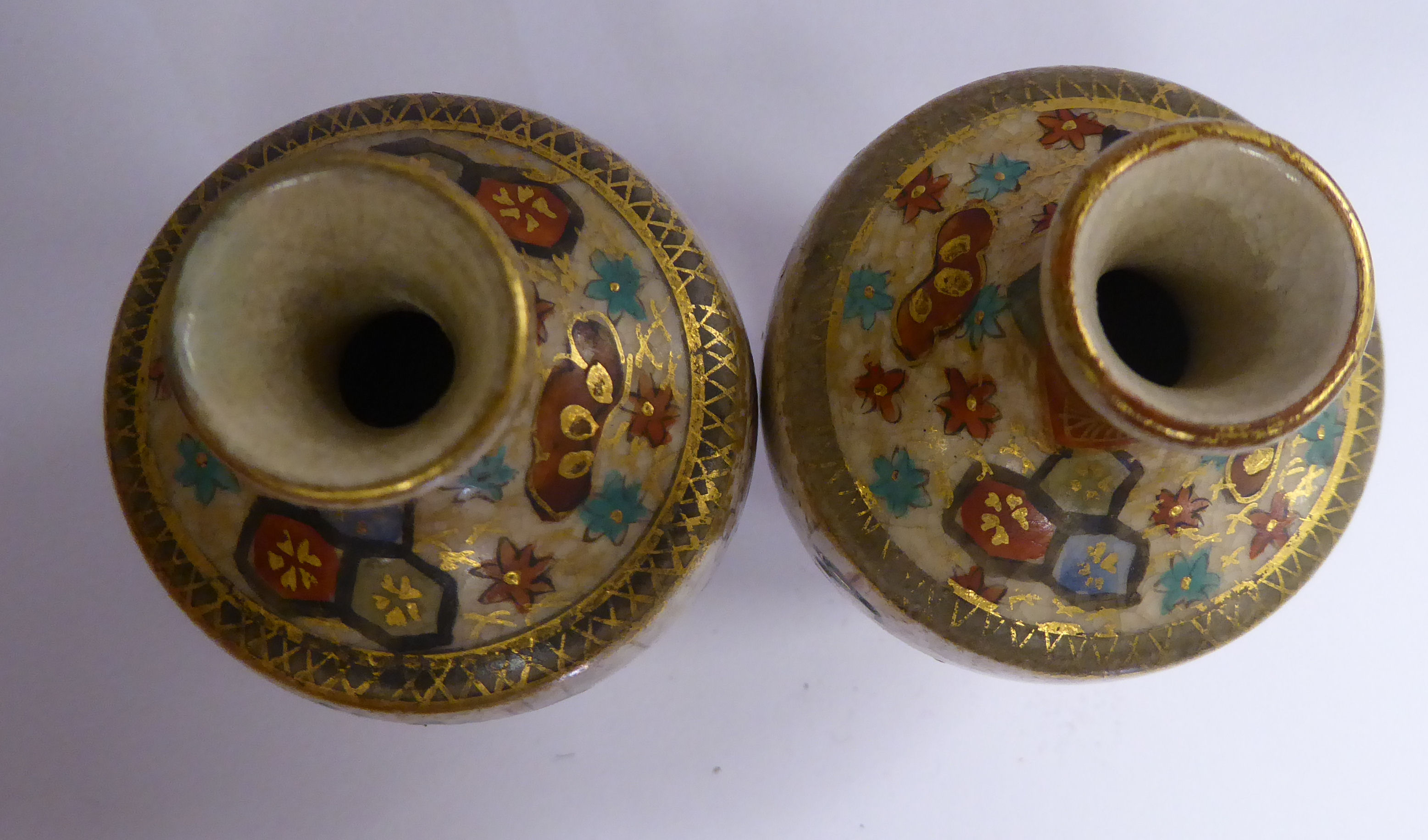 A pair of early 20thC Satsuma earthenware vases of shouldered baluster form, - Image 5 of 6