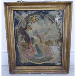 An early 19thC Biblically inspired embroidered panel 11'' x 9'' oval framed