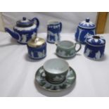 Wedgwood sage green and blue jasper stoneware: to include a teapot with an applied silver rim