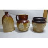 Royal Doulton and Lambeth two tone, brown glazed stoneware objects, viz.