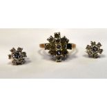 An 18ct gold claw set diamond cluster ring and a pair of matched 18ct white gold and diamond