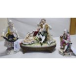 Three late 19thC Continental porcelain figures: to include a girl holding flowers in her apron