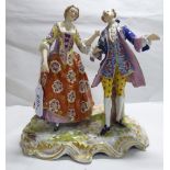 A mid 19thC Derby porcelain group, a man and woman,