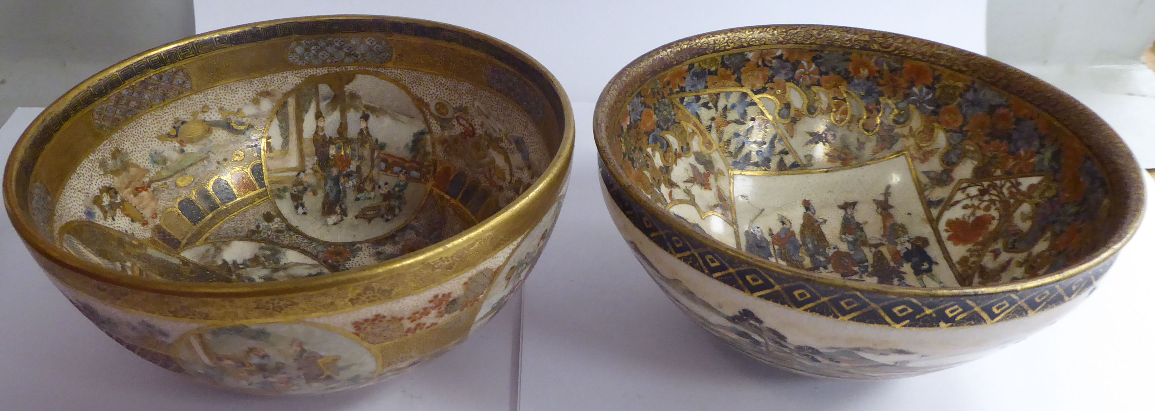 Two similar early 20thC Satsuma earthenware bowls,