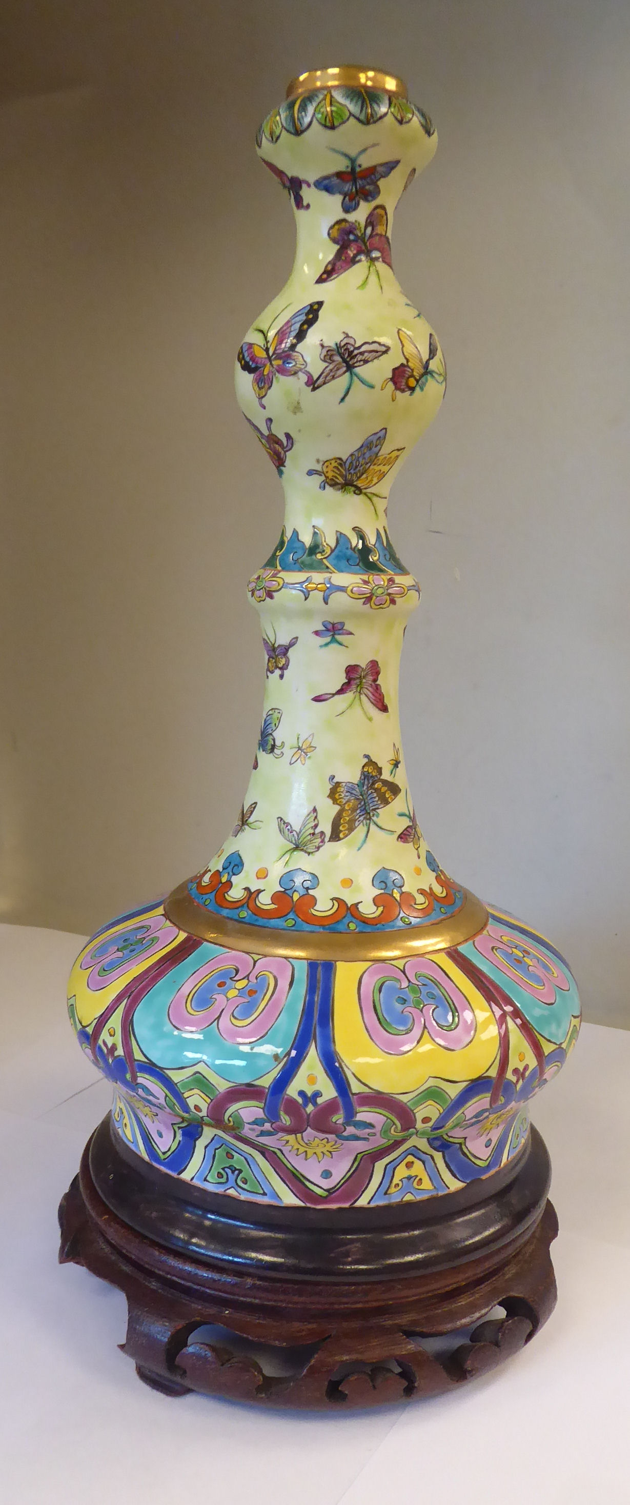 A modern Oriental porcelain bottle vase design table lamp base of squat, - Image 3 of 5