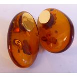A pair of amber, teardrop shaped,