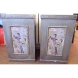 A pair of 20thC Chinese painted and printed box plinths/bins 17''h 10''sq