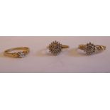Three 9ct gold diamond rings various designs