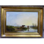 20thC British School - grazing cattle by a stream oil on canvas bears indistinct initials 12'' x