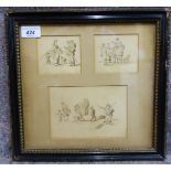 Mid 19thC Continental School - itinerant groups sepia watercolour sketches three studies in a