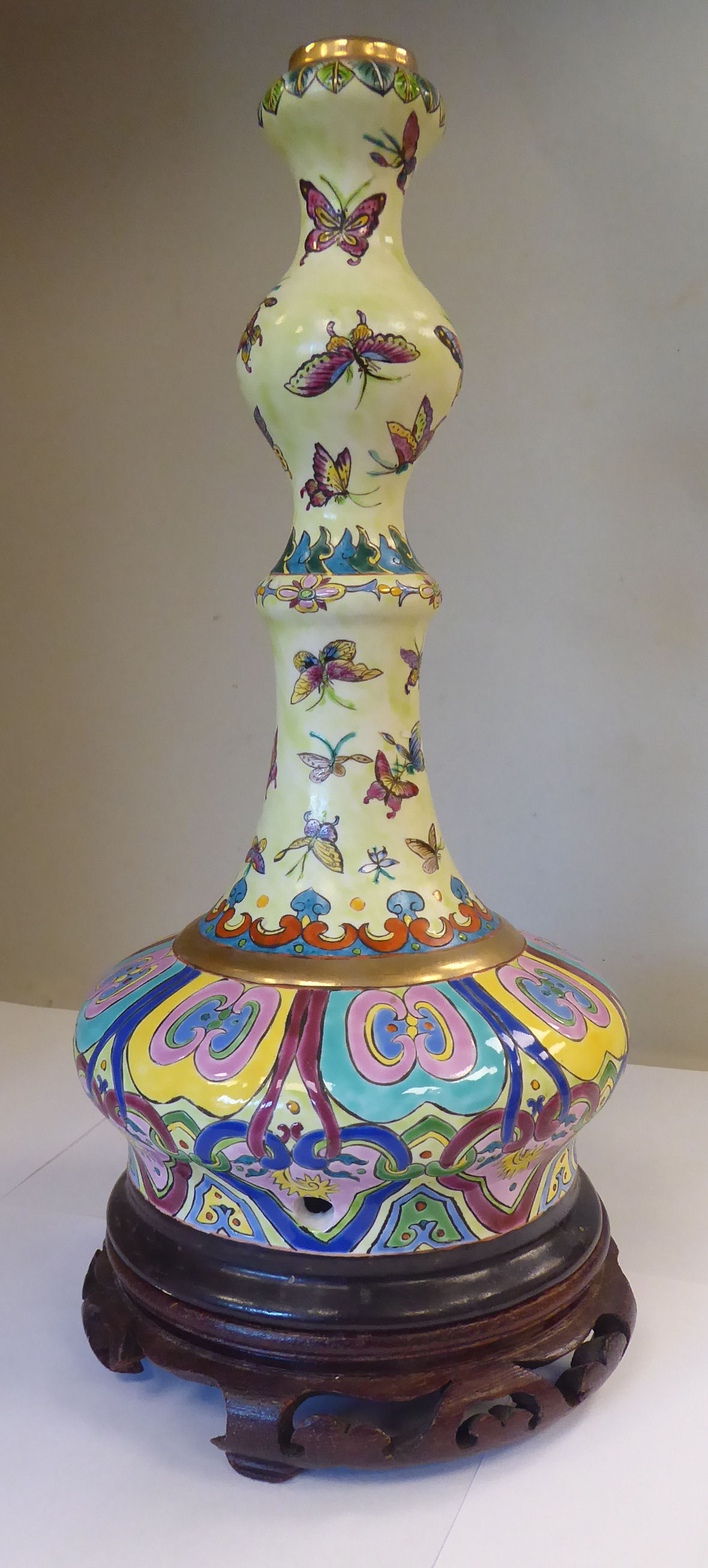 A modern Oriental porcelain bottle vase design table lamp base of squat, - Image 2 of 5