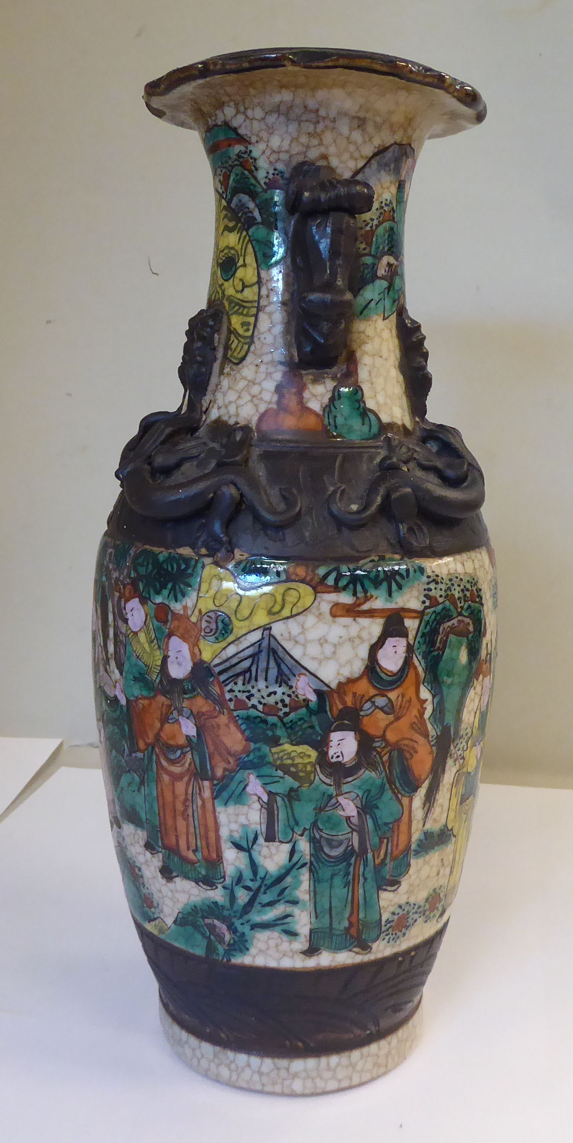 A 20thC Chinese crackle glazed and simulated bronze porcelain vase of baluster form, - Image 2 of 5