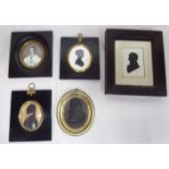 Three 19thC framed profile portrait silhouettes,