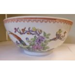 A 20thC Chinese porcelain footed bowl, decorated with exotic birds,