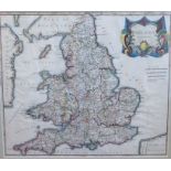 A late 17th/early 18thC Robert Morden coloured map 'England' with a decorative title cartouche and