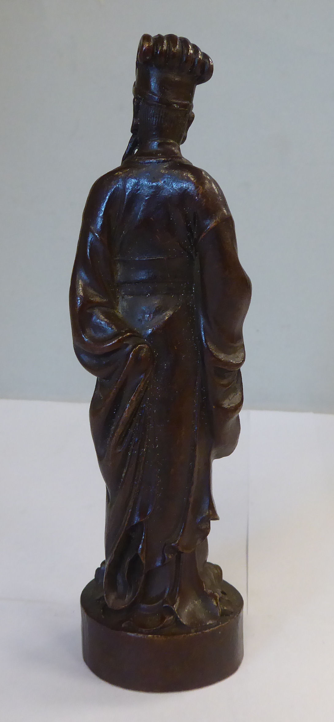 A late 19thC Japanese cast and patinated bronze standing figure, - Image 2 of 4