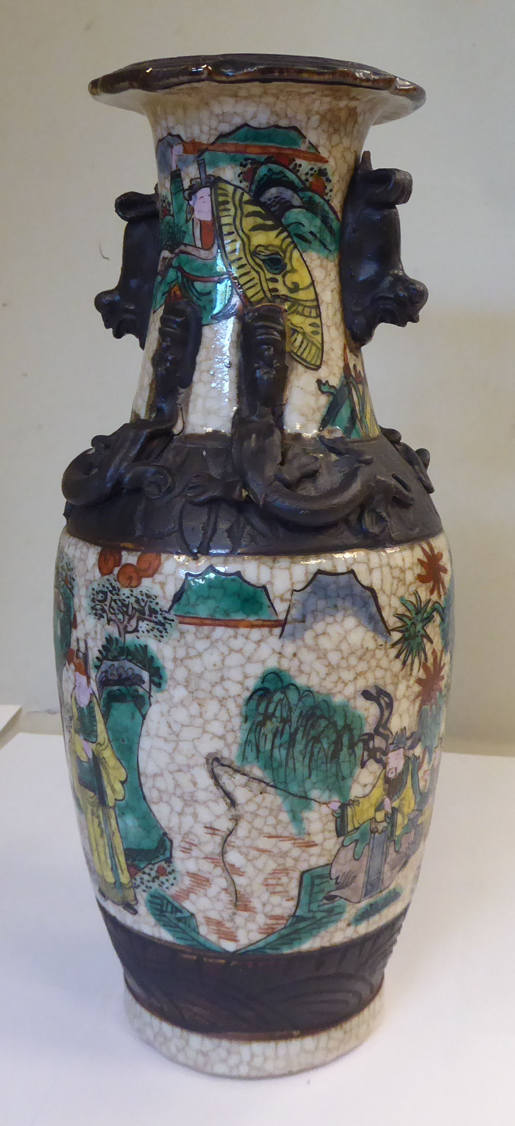 A 20thC Chinese crackle glazed and simulated bronze porcelain vase of baluster form, - Image 3 of 5