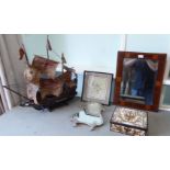 A mixed lot: to include an early 20thC bone and fruitwood jewellery casket with a hinged lid 4''h