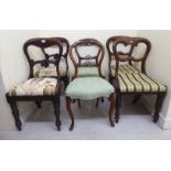 Three pairs of Victorian mahogany framed bar back dining chairs,