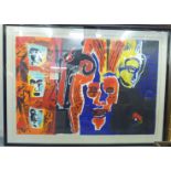 Tom Penlon - a poster featuring abstract masks and other designs watercolour bears a signature &