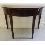 A George III satinwood inlaid mahogany demi-lune side table, raised on square,