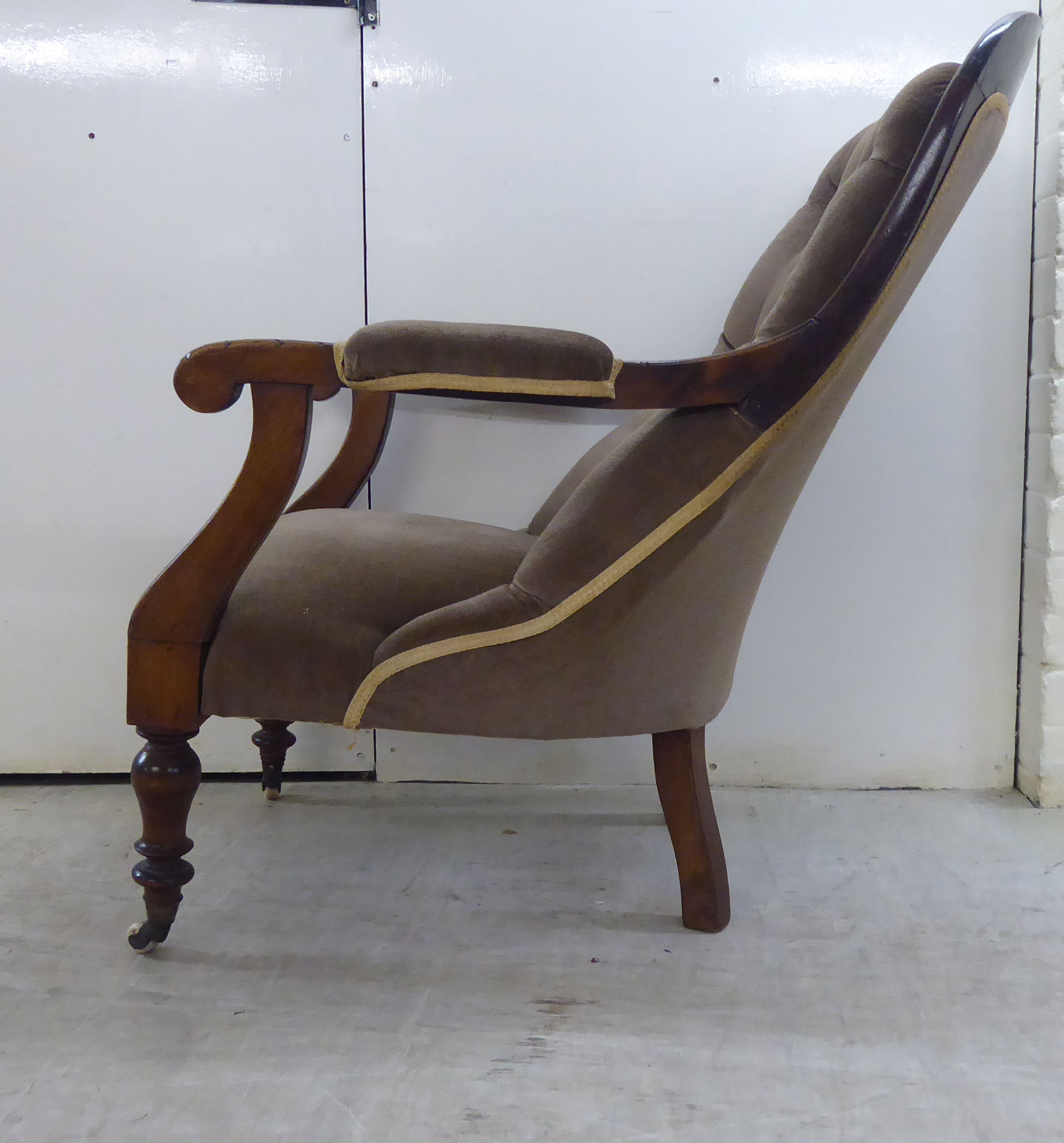 A mid Victorian mahogany showwood framed open arm chair, - Image 3 of 3