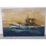 Roger Nutten - 'HMS Howe' oil on canvas bears a signature & dated '74 32'' x 48'' (unframed)
