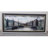 Folland - a canal scene in an urban setting oil on board bears a signature & label verso 17'' x