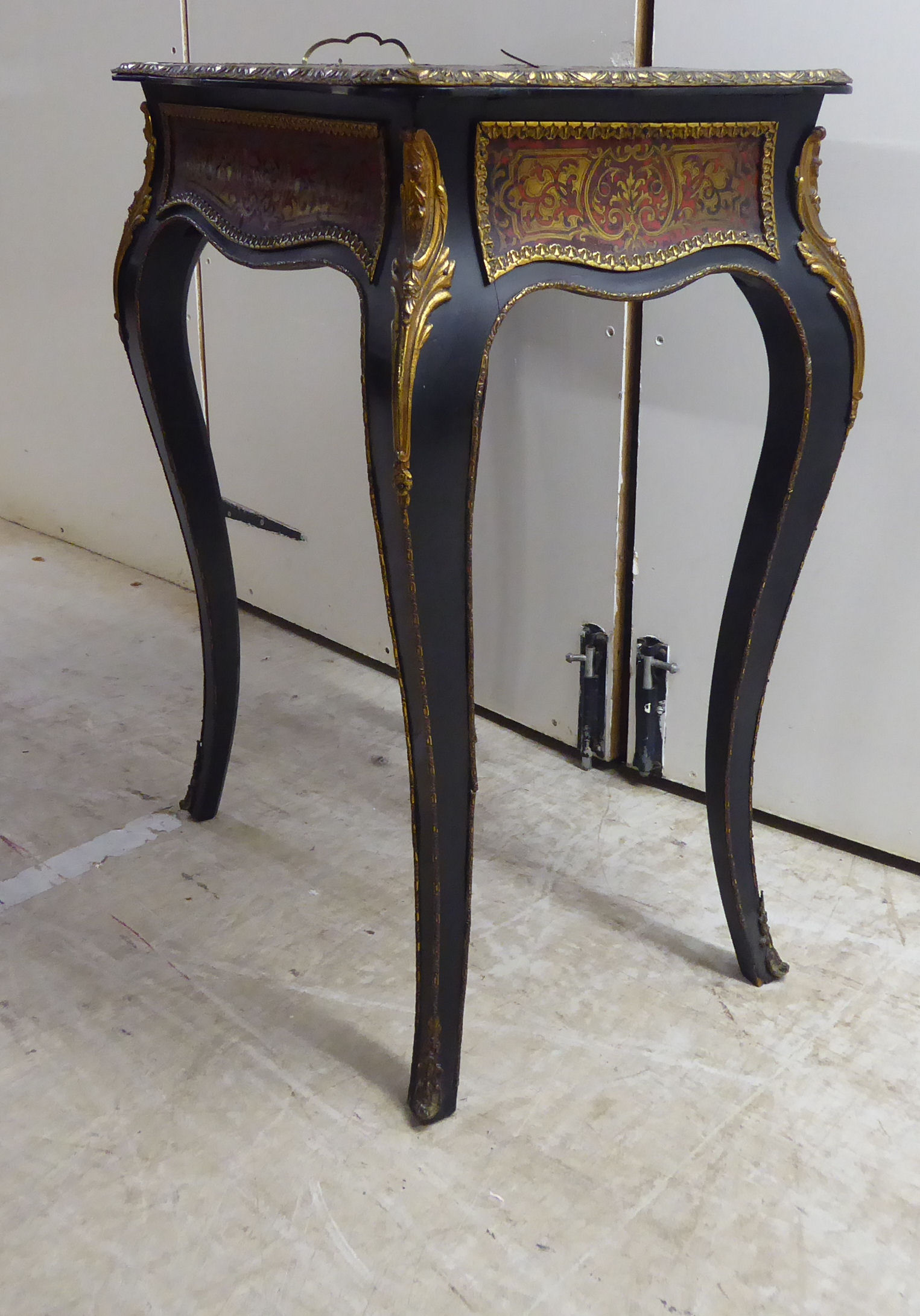 A late 19thC Louis XV design boulle side table, the serpentine outlined top with gilt metal border, - Image 2 of 4