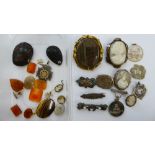Items of personal ornament: to include three various cameo brooches;