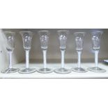A set of six 18thC design wine glasses,