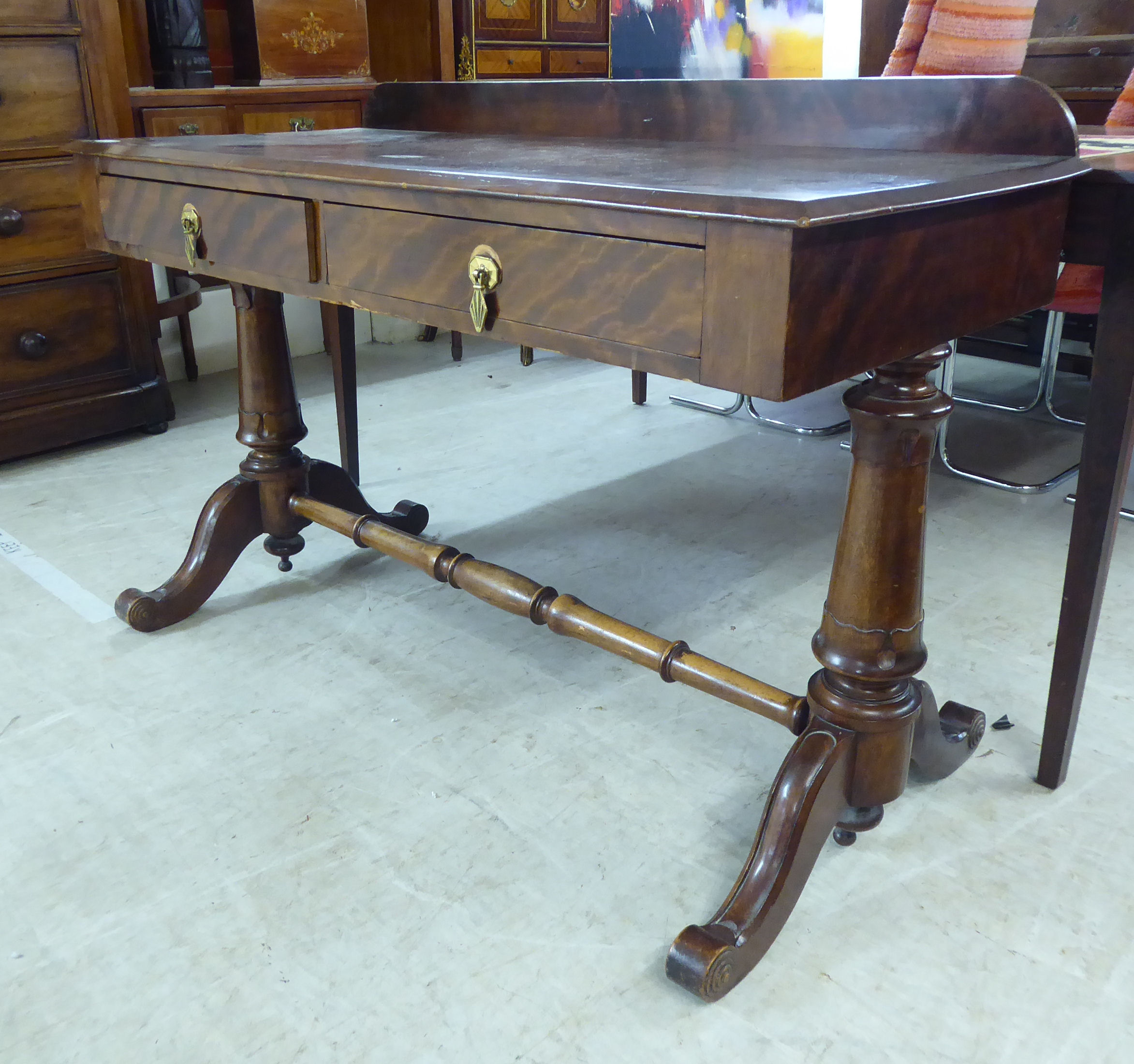 A late 19thC mahogany hall table, the top with a low upstand and chamfered edge, raised on carved, - Image 3 of 3