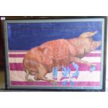 20thC British School - 'Pig Lands on Mars!' oil on board bears an indistinct monogram 23'' x