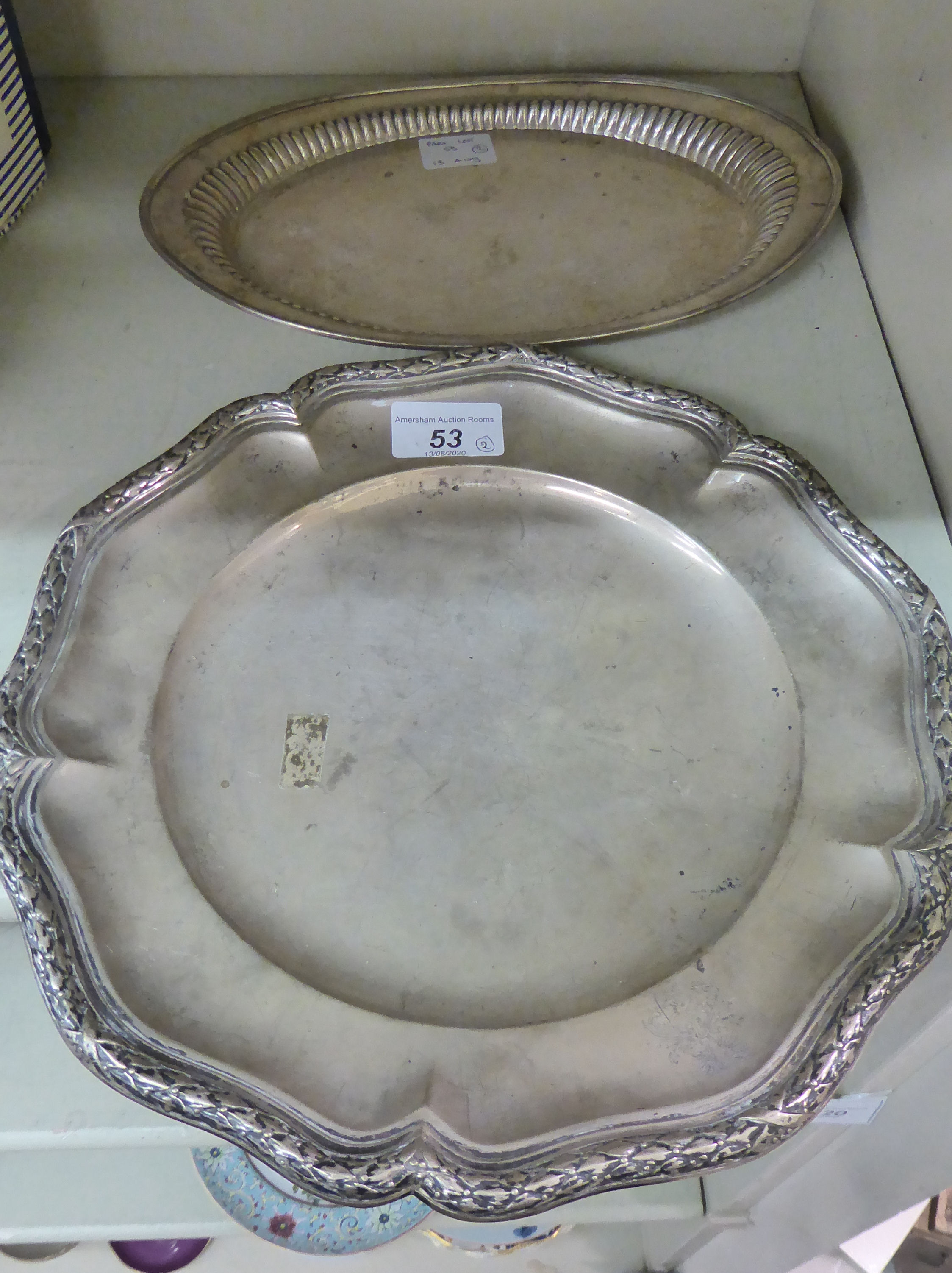 A German silver coloured metal dish with a raised,