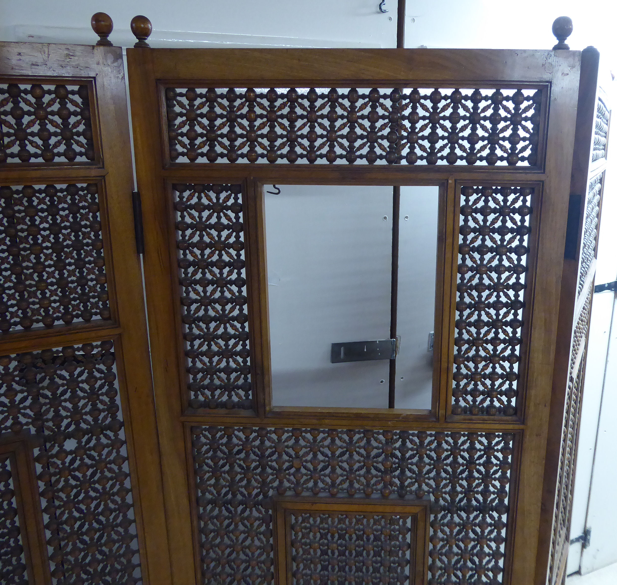 An early 20thC Asian hardwood framed three fold room screen, - Image 4 of 4