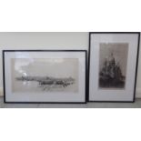 Two early 20thC European studies monochrome prints both bear indistinct pencil signatures 11'' x