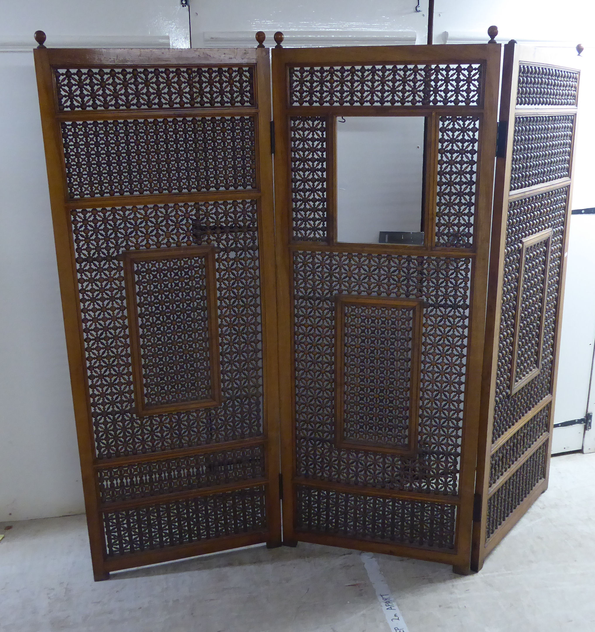 An early 20thC Asian hardwood framed three fold room screen,