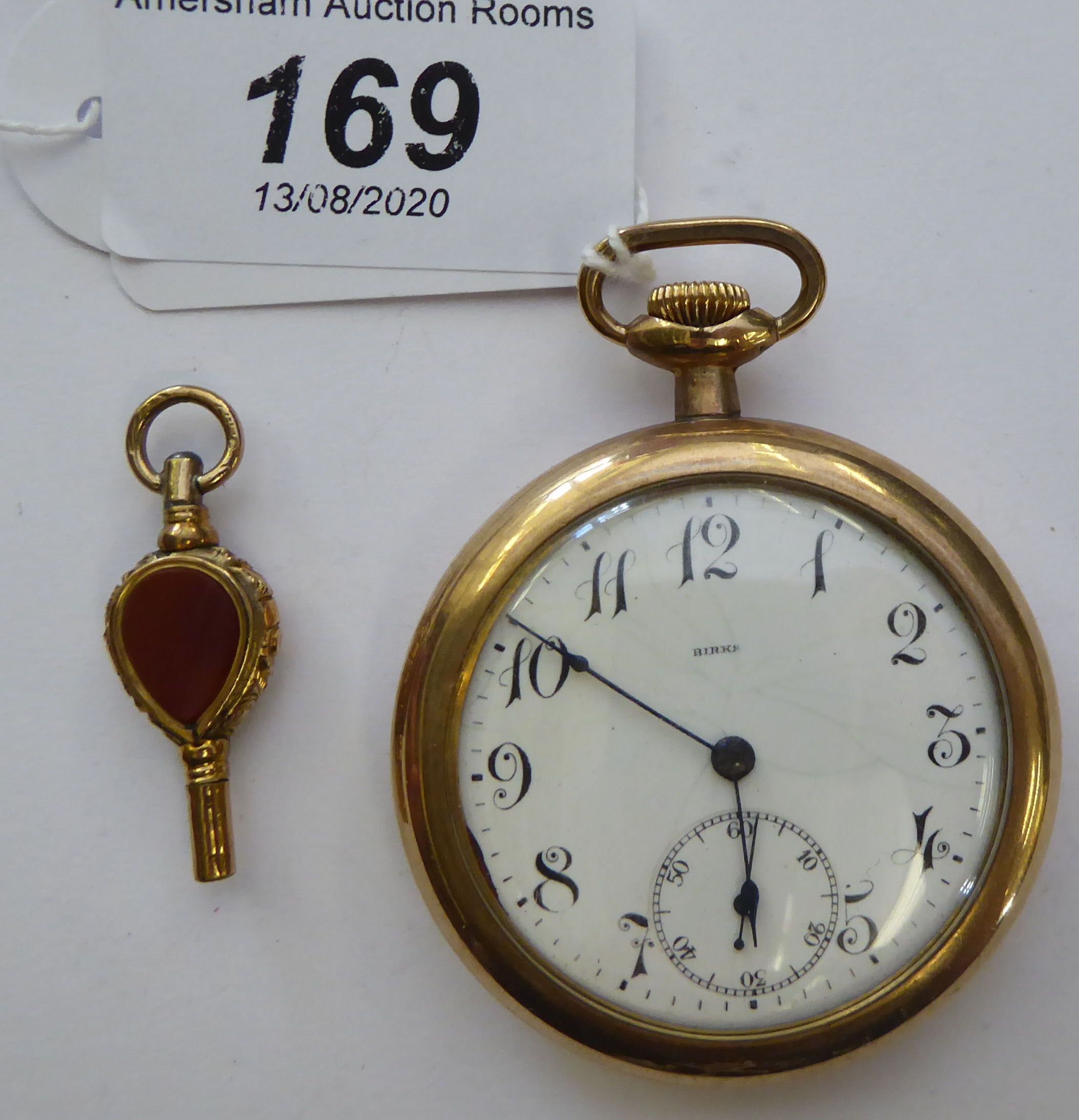 A yellow metal cased pocket watch,