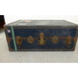 An early 20thC metal bound card cabin trunk 14''h 36''w S