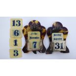 Two similar silver mounted and piquetworked tortoiseshell desktop perpetual calendars,